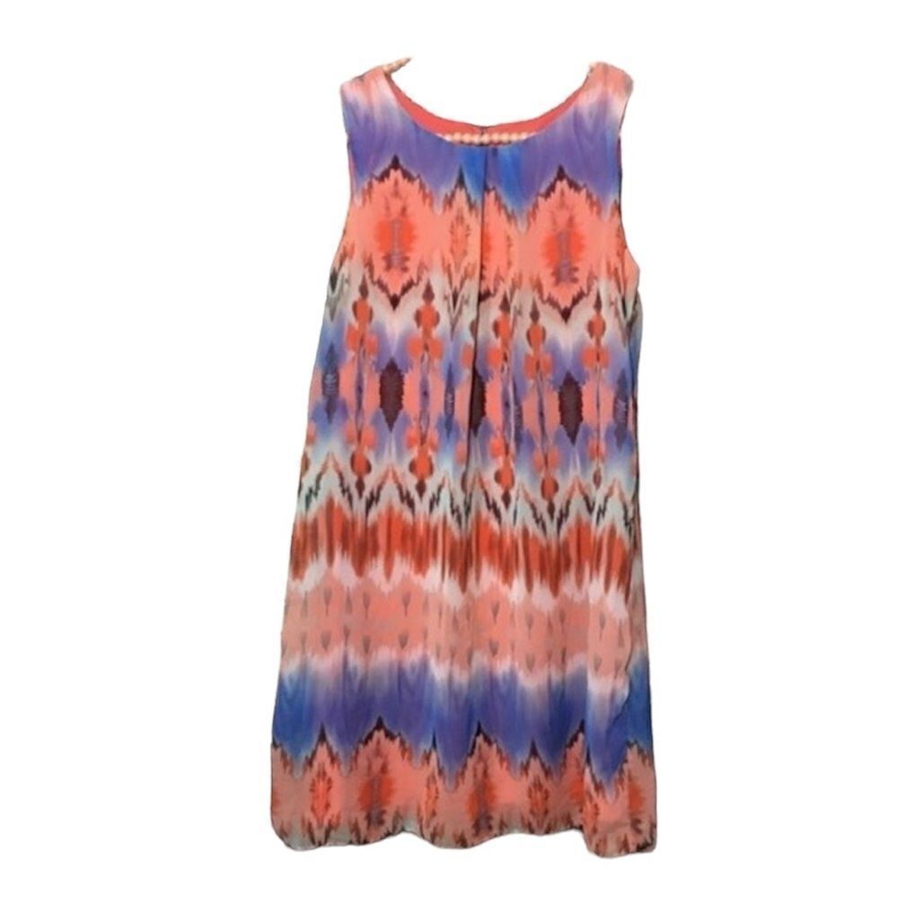 I.N. SAN FRANCISCO BOHO TIE DYE SLEEVELESS SHIFT MINI DRESS